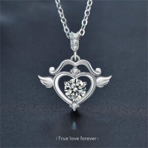 S925 Sterling Silver Cupid Arrow Heart Moissanite Necklace for Women, Dainty Pendant with Wings, Creative Gift for Anniversary or 520
