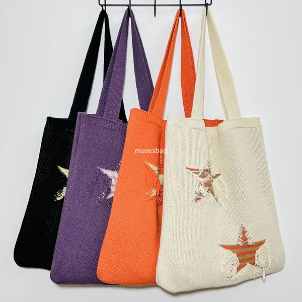 New Advanced Fashion Star Bag Knitted Bag Instagram Bag One Shoulder Bag Large Capacity Beach Tote Bag Hand Hook Bag Women Bag
