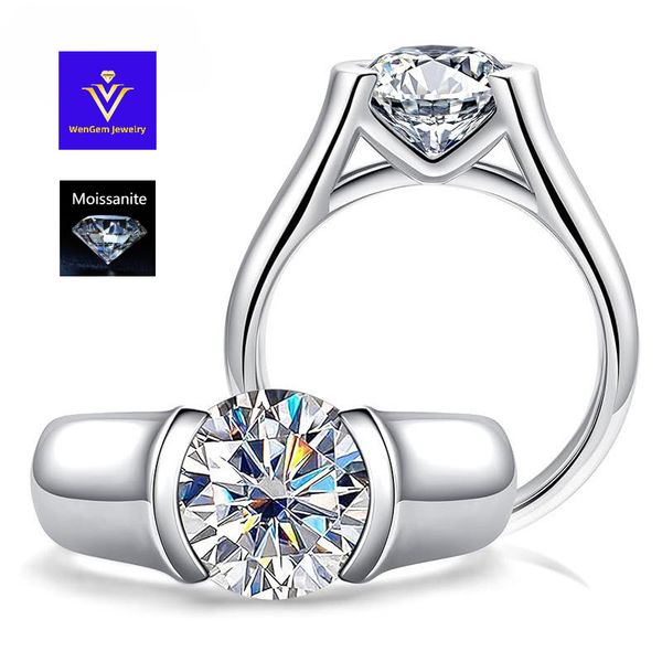 D-color VVS1 2CT Moissanite diamond ring for men and women, light luxury, pure silver plated 18K set diamond ring in stock wholesale