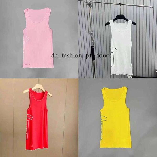 Chrome vest designer vest Womens Tank Top Summer Embroidery Breathable Slim Sleeveless Camis Croptop Outwear Elastic Sports Knitted Tanks chrome tank 38d 222