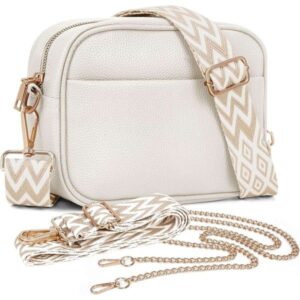 Crossbody Women Leather Handbags Shoulder Bags Ladies Camera Cross Body Bag with Adjustable Wide Strap and Chain for Travel Shopping Work Daily Use