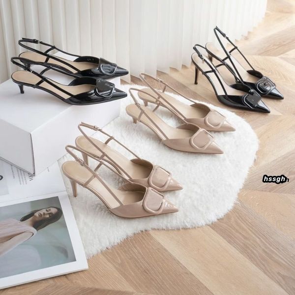 Designer Women's Sandals High Heels Metal V-Button Pointed Shoes Naked Black Red Matte Classic Brand Sandals 6cm 8cm 10cm Slim Sexy High Heels Wedding Oran Shoes36-44