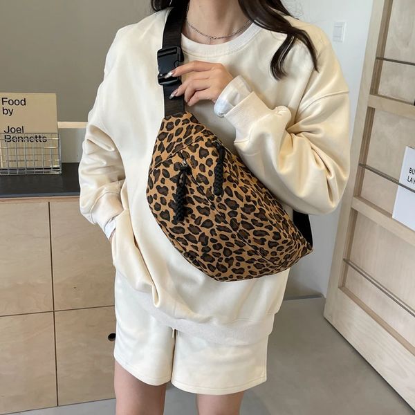 Leopard Print Waist Bag Street Trend Fanny Pack Woman Chest Canvas Belt Fashion Female Shoulder Crossbody Bags y241115