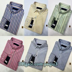 Mens Fashion Stripe Shirt Long Sleeve Business Wear British Style Comfortable Casual Fit Designer Shirt Autumn Spring Stripe Pattern Men Small horse Shirt