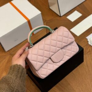 CF Fashion Womens Shoulder Bag 20cm Leather Diamond Check Silver Hardware Metal Buckle Two-Tone Top Handle Luxury Handbag Matelasse Chain Crossbody Bags Makeup Bags