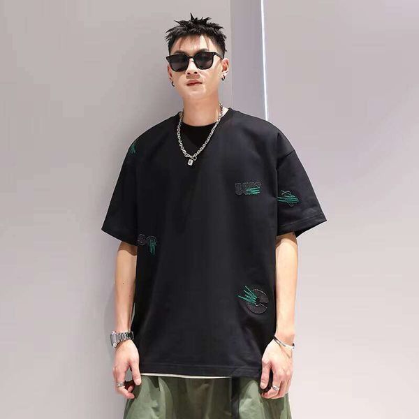 100% Cotton 240g Casual Fashion Short Sleeve Men's T-Shirt with Embroidered Letters