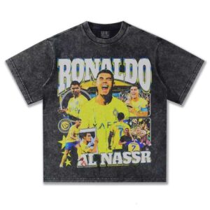 2025 Direct Injection Print 100% Cotton T-Shirt Heavy Wash Old School Ronaldo Football Short Sleeve Oversized Fit