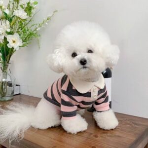 Summer Polo Shirt Puppy Clothes Bichon Frise Chihuahua Stripe Sweatshirt Dog Coog Vest for Small and Medium Dogs a8e
