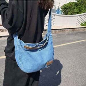 denim bags casual single shoulder large capacity class commuting crossbody bag travel French solid color