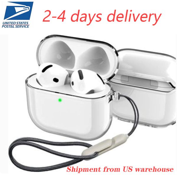 For Apple Pro 2 AirPod 3 4 bluetooth earbuds Headphone Accessories Transparent TPU Solid Silicone Waterproof Protective case Headphones Headset cover Case