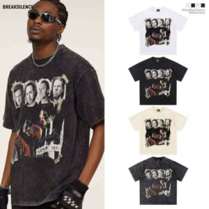 2025 Summer American Heavy Wash Vintage Short Sleeve 100% Cotton Hip-Hop Style Solid Pattern T-Shirt