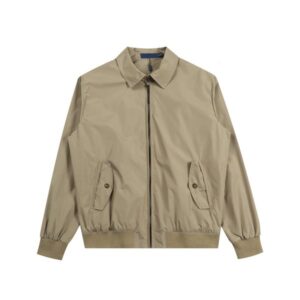 Classic Khaki Workwear Jacket for Men Small Horse Embroidery Zip Up British Style Vintage Coat Lightweight Comfortable Fit Fashionable Outerwear Unisex Design