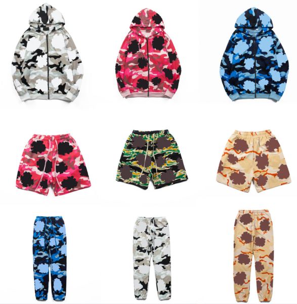 Men's Tracksuits Designer Cotton Flower Camouflage Cotton Flower Wreath Zipper Hoodie Sweatshirt Pants Male Female Couple