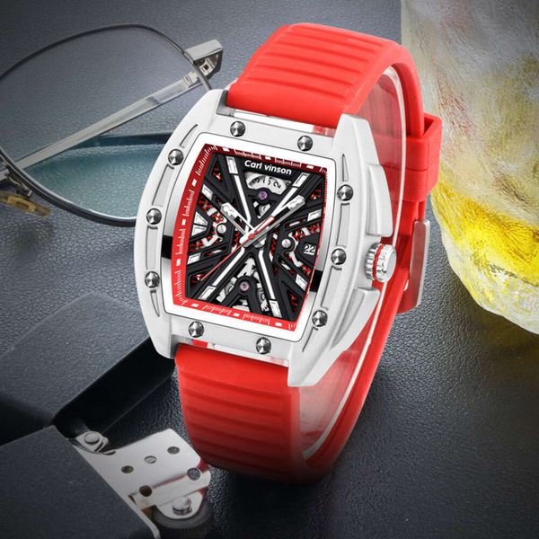 67 Carl Vinson Brand Men's New Barrel Shaped Hollow Waterproof Luminous Tiktok Mechanical Watch 60