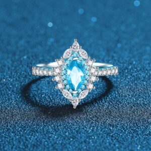 Luxury 925 Sterling Silver Sea Blue Marquise Gemstone Ring for Women, Elegant Design with High-End Finish, Perfect for Special Occasions