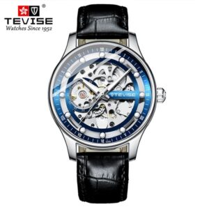 TEVISE New Style Mechanical Watch Hollow-out Design, Mens Leather Strap Fashionable Waterproof Men's Mechanical Watch T027- T836D