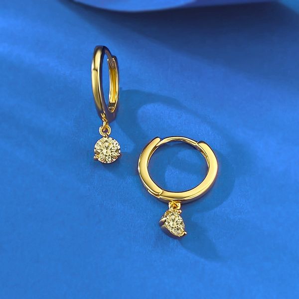 Bestseller 2025 Stylish 925 Silver 18K Yellow Gold Plated Moissanite Pendant Ear Hoops Light Luxury Simple For Women Routine Party Earrings
