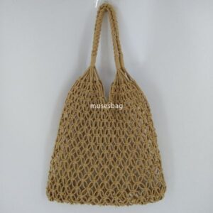 High quality women's designer large capacity one shoulder portable leisure hollowed out travel vacation chic style cotton thread handmade woven bag beach bag