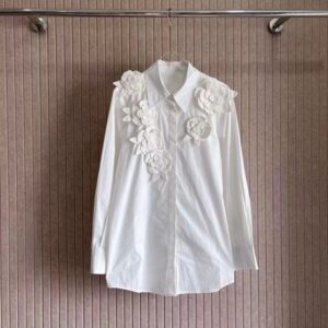 high quality women luxury blouse fashion womens highend brand blouse original threedimensional flower stacking design female lapel shirt