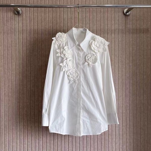 high quality women luxury blouse fashion womens highend brand blouse original threedimensional flower stacking design female lapel shirt