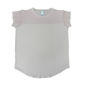 highly breathable mesh design ladies light pink short sleeved sports top perfect for sports casual and home wear