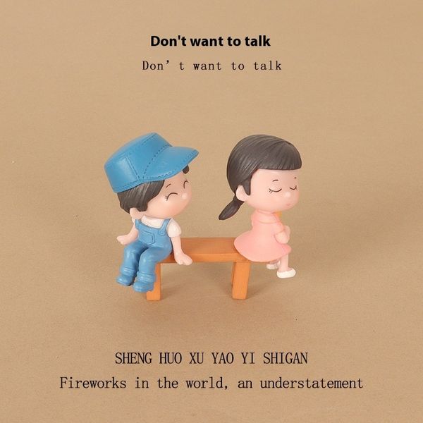 DIY Mini Healing Small Ornament Bench Couple Doll INS Micro Landscape Creative Home Decoration Plastic Crafts