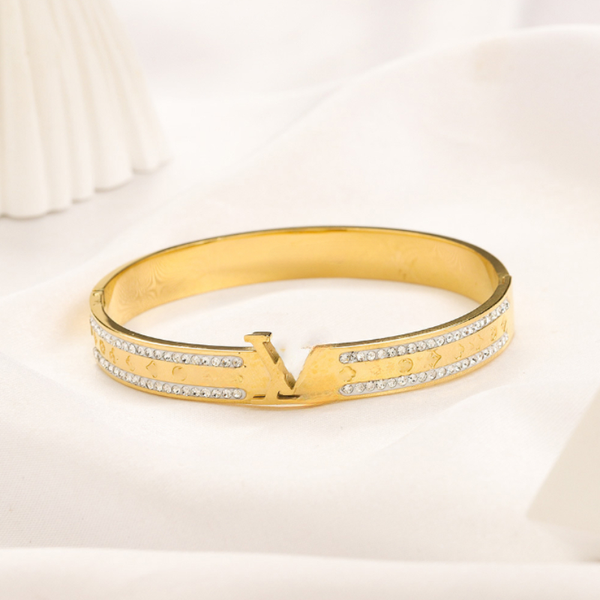 Luxury Designer Bangle Bracelet for Women 18K Gold Plated Stainless Steel Charm Wristband Jewelry Fashion Accessories