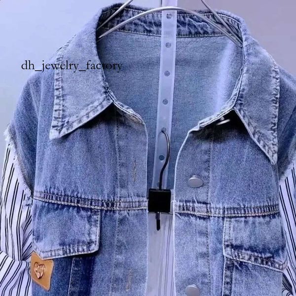 mithworld Fashion Striped Denim Jacket Womens SpringSummer 2024 n Sense Stitching Women Jackets Temperament Coat Top aed