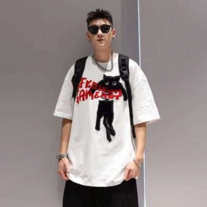 3D Embroidered Towel 100% Cotton 240g Short Sleeve Fashion Men's T-Shirt