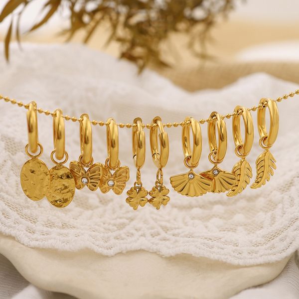 Durable Elegant Ear Piercing Jewels Summertime Ready PVD-Golded Stainless Steel Butterfly + Bloom Charm Studs