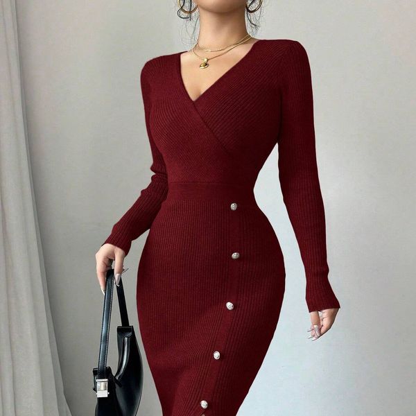 B432 French dress waist mid-length hip skirt inner wear tight knitted dress