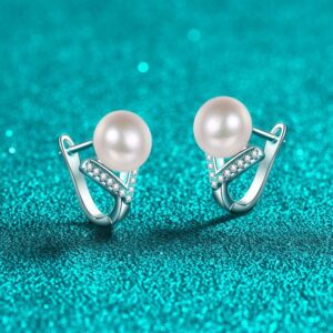 Women's Sterling Silver Jewelry: Luxury 925 Ear Studs Featuring Real Pearls & Mois