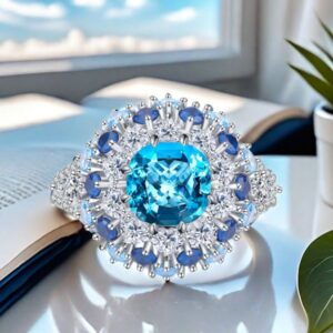 The S925 sterling silver sky blue 8*8 high-carbon diamond women's ring fashionable, individual and beautiful candy-like sweet jewelry ring