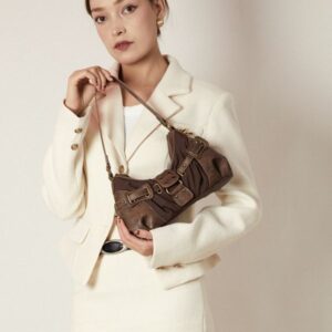 New women's retro chic do old dirt style shoulder pleated needle buckle all-in-one bag 2025