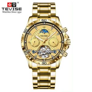 TEVISE Fashion Business Mens Mechanical Watch Waterproof Tourbillon Steel Strap Multifunctional Mens Watch T024-T9009