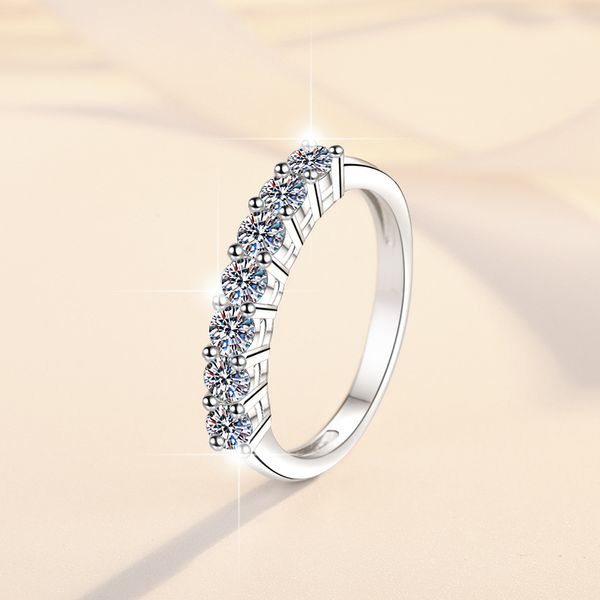 S925 Sterling Silver Women's Seven-Star Princess Crown Ring with Moissanite, Stackable Design, Elegant Luxury Jewelry, Perfect for Engagement and Wedding.