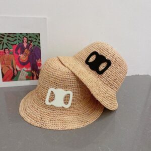 Designer Bucket Hat Stingy Brim Hats Classic Pattern for Man Woman Fashion Straw Caps 2 Colors