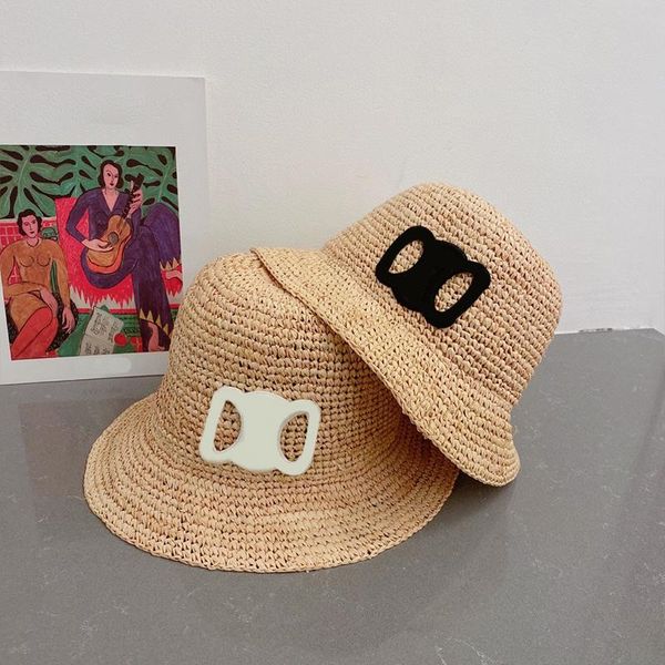 Designer Bucket Hat Stingy Brim Hats Classic Pattern for Man Woman Fashion Straw Caps 2 Colors