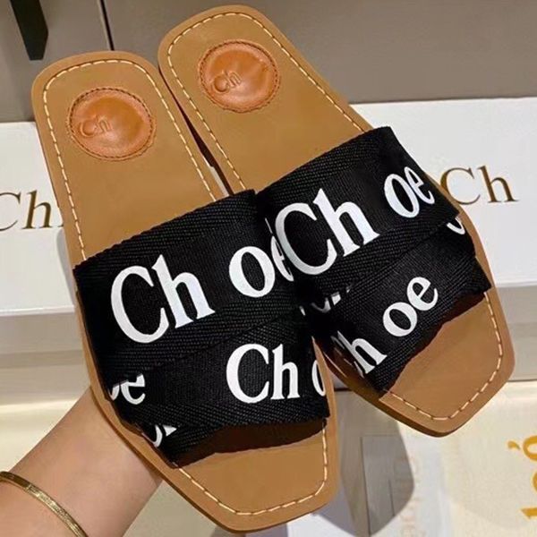 Designer slippers women's wooden sandals flat canvas mule slippers, multi letter furry fur women's summer outdoor slippers
