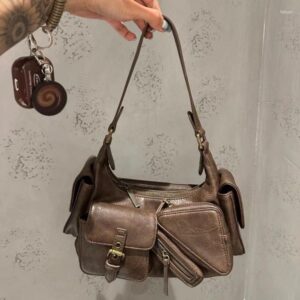 Totes MBTI Vintage Womens Shoulder Bag Y2k Punk American Retro Motorcycle Handbag Luxury Designer Cool Girl Advanced Mens Armpit
