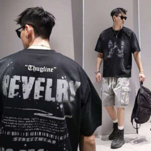 Clothing Manufacturer Printed Letter 100% Cotton 240g Heavyweight Knit T-Shirt Men's Short Sleeve