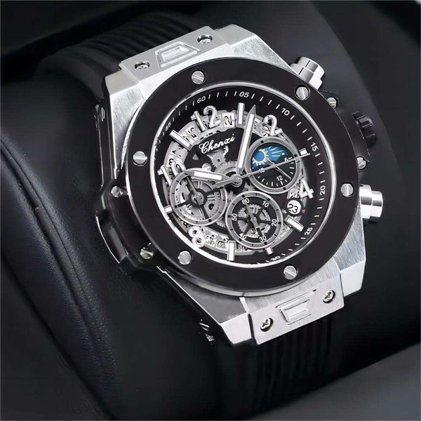 32 Multi Functional Trendy with Rivets, Moon Phase Timing, Night Light Waterproof Quartz Watch, Men's Watch 13