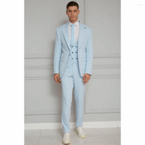Men's Suits Sky Blue Single Breasted Elegant Suit Three-pieces(Jacket Pants Vest) Chic Fashion Casual Party Prom Wedding Set