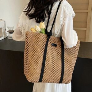 Handwoven Womens Shoulder Handbag Bohemian 2024 Summer Fashion Straw Beach Tote Bag Travel Shopper Weaving Shopping Bags 240822