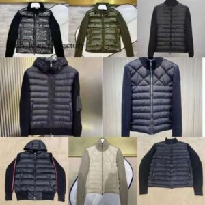 2025 Designer Women Down Parkas Men Embroidered Badge Stand Collar Knitted Splice Sweater Lightweight Down Jacket Sweater Casual Jacket Fluffy Coat Sweater 672