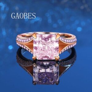 925 Sterling Silver Princess Cut Ice Flower Pink Diamond Ring with High Carbon Stones for Luxury Engagement and Wedding Jewelry