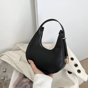 Half Moon Bag Vintage PU Leather Small Handbag Shoulder Bags Retro Black Ladies Armpit Purses Girls 240905