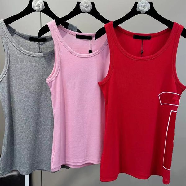 2025 Round Neck Sleeveless Color Blocked Sanskrit Letter Pattern Chrome Shirt Women's Camisole Vest Designer Spicy Girl Style Tight Tank Top Designer Vest