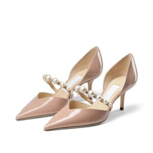 Designer sandals fashionable women's heels delicate pointed toe pearl ankle strap white patent leather designer wedding party sandals high heels