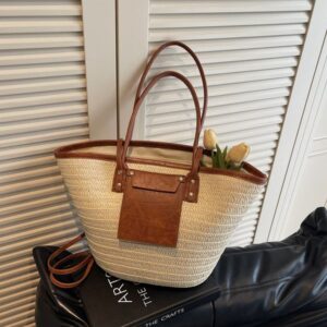 Hot Free Shipping Lafte Grass Hand Woven Straw Woven Tote Bags for Women Shoulder Raffia Bag Rattan Large Shopping Basket Beach Bag Luxury Crochet Handbag Tote Bag10